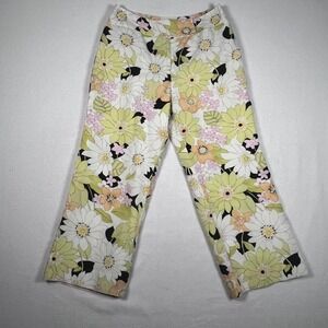 Talbots Petite Size‎ 6 Floral Linen Pants Cropped Colorful Spring Summer Lined